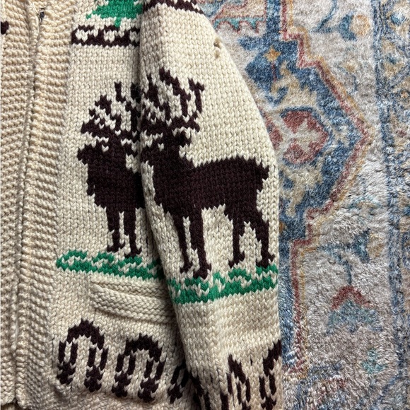 Vintage 70s Deer Zip-up Wool Cowichan Sweater Medium - Picture 6 of 8